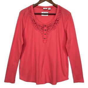 Cato Shirt Top Women Size XL Pink Long Sleeve‎ Knit Thermal Crochet Pullover